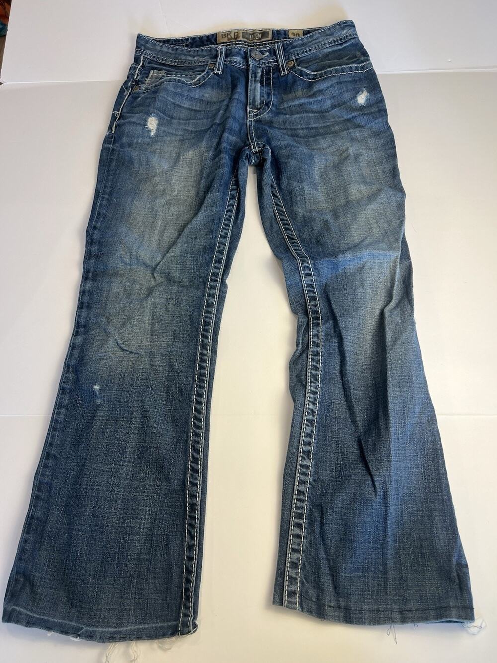 BKE Aiden Men’s Jeans 30 Medium Wash Distressed Bootcut Denim (Hemmed At Bottom)